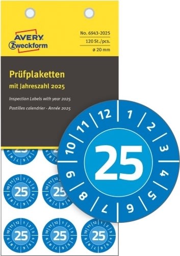 Avery Inspektionsdatoetiketter, Vinyl, blå, Ø20mm