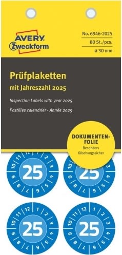 Avery Inspektionsdatoetiketter 2025, blå, Ø30mm