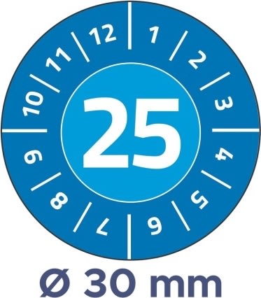 Avery Inspektionsdatoetiketter 2025, blå, Ø30mm