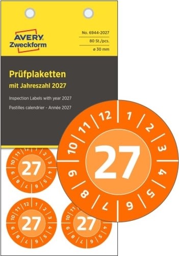 Avery Inspektionsdatoetiketter 2027, Vinyl, Ø30mm
