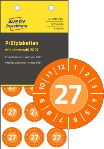 Avery Inspektionsdatoetiketter 2027, orange, Ø20mm