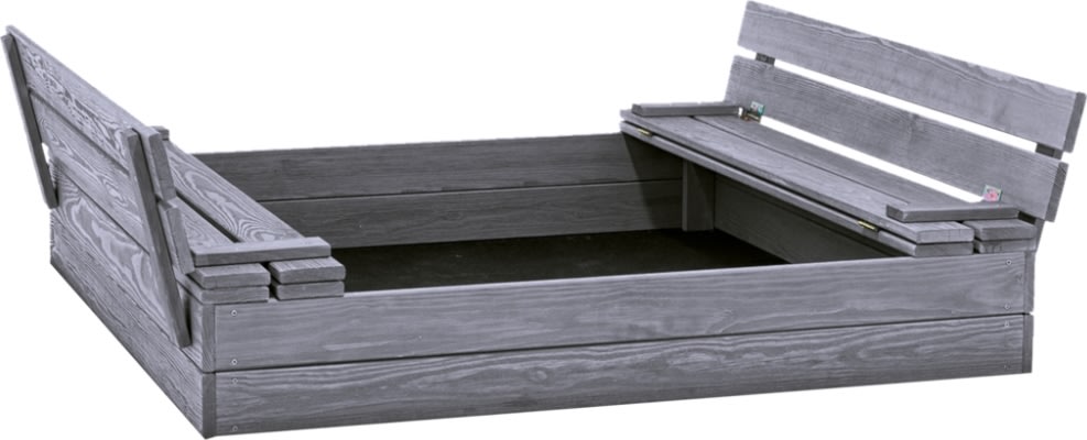 NORDIC PLAY Sandkasse m/bænk & låg, 120x120cm, grå