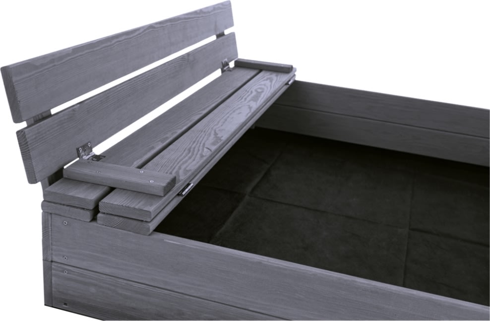 NORDIC PLAY Sandkasse m/bænk & låg, 120x120cm, grå