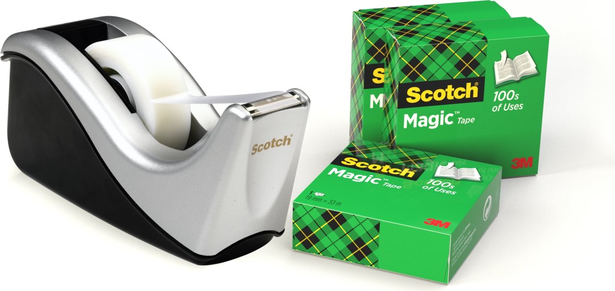 3M Scotch Tapedispenser sølv + 4 rl. Magic Tape