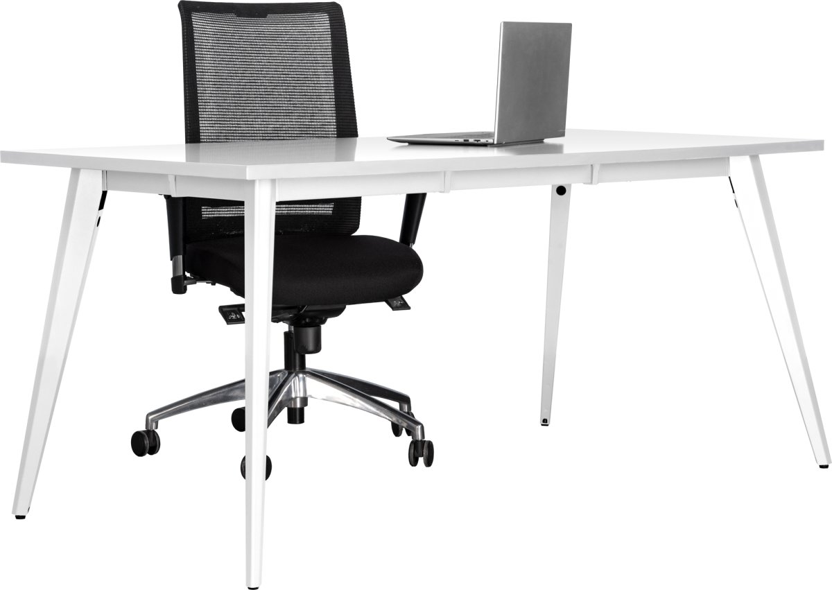 Simple skrivebord, stålstel/hvid top, 160x80 cm