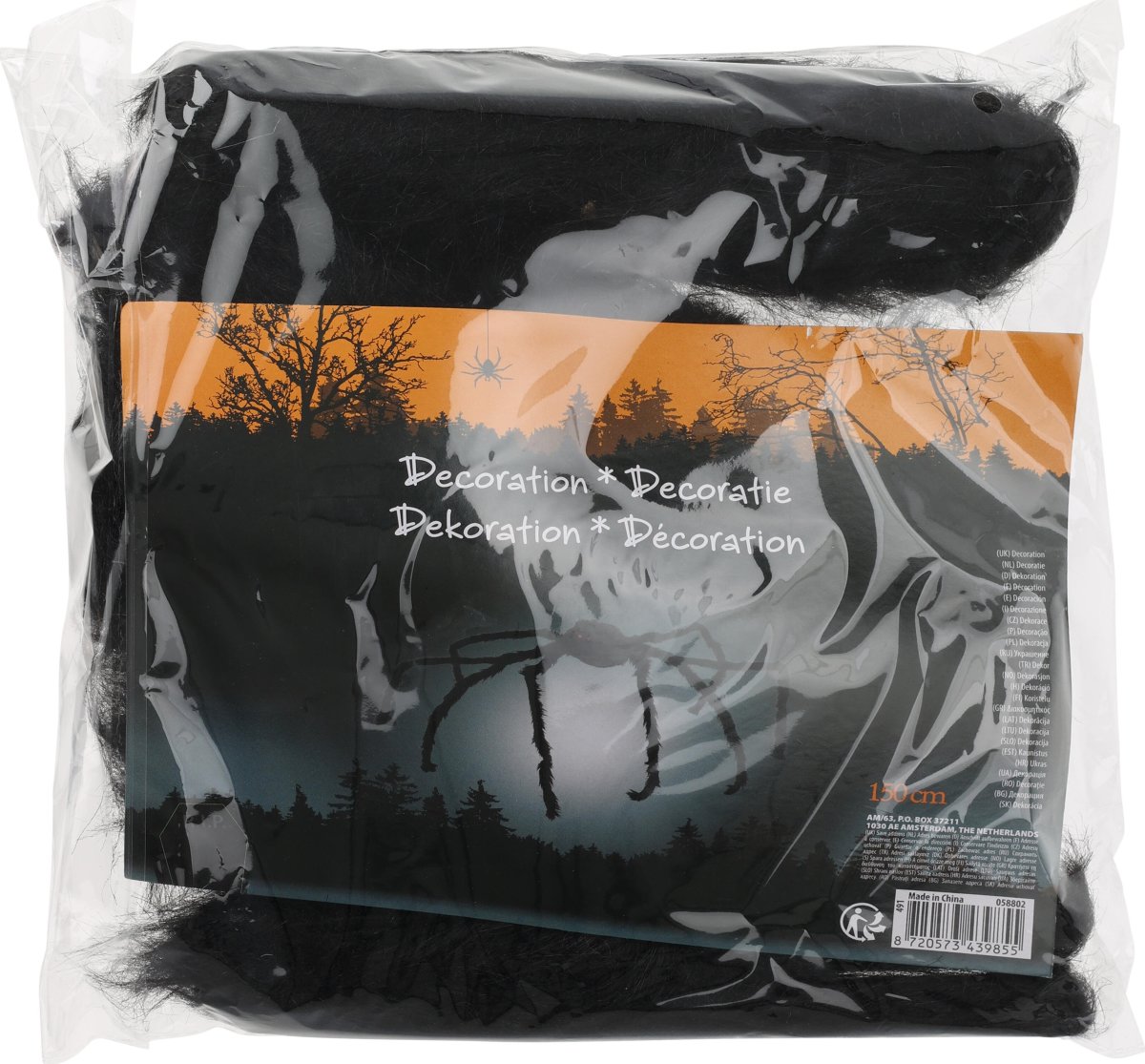 Stor Halloween edderkop, sort, 150 cm