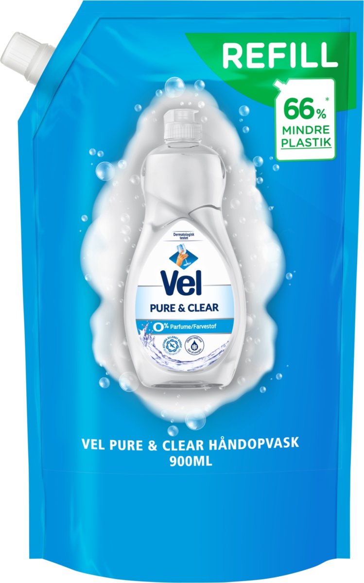 Vel Opvaskemiddel Refill, Pure & Clear, 900 ml