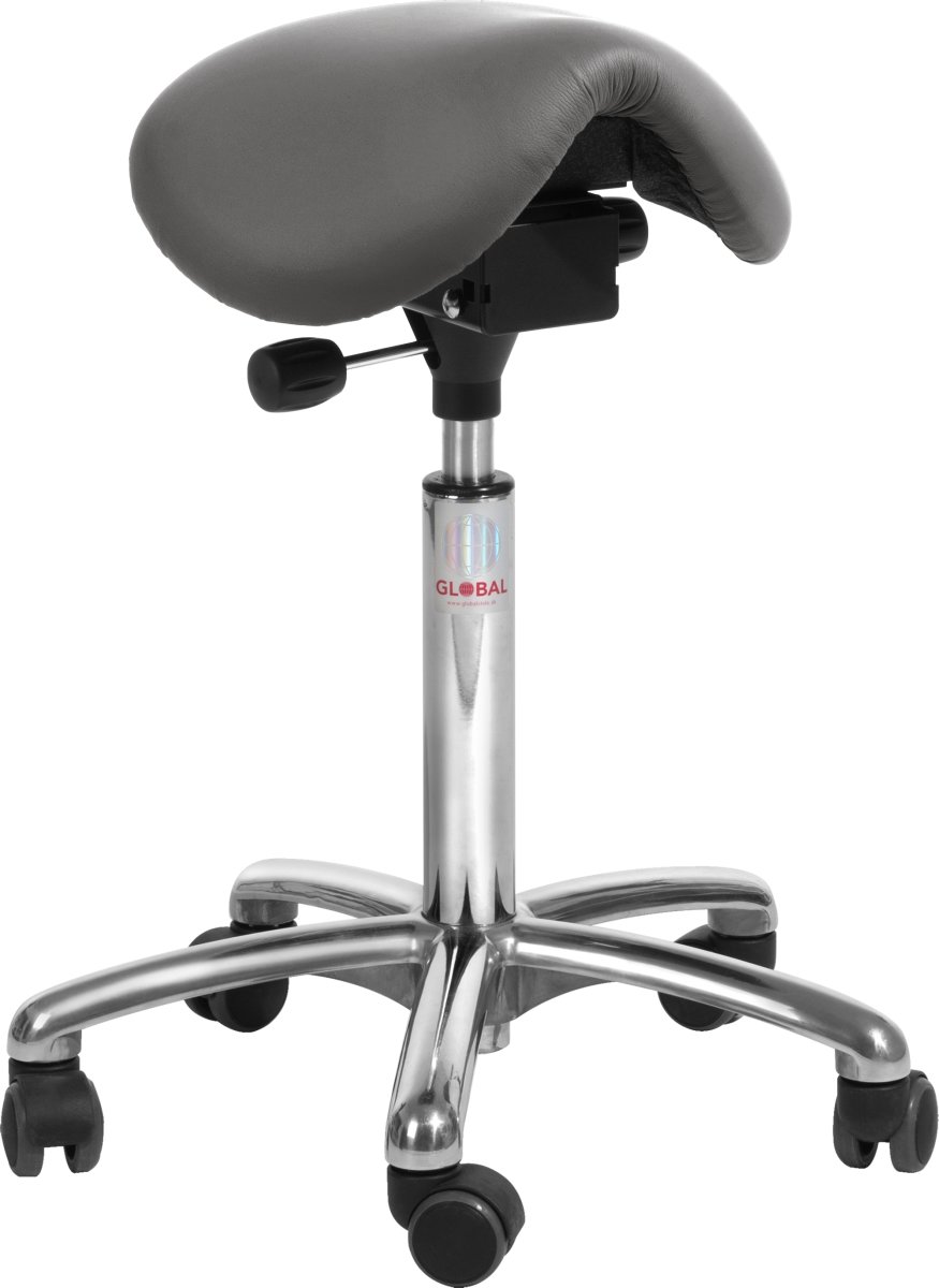Mini Sadelstol, Mørkegrå, K.læder, 60-79 cm, Alu