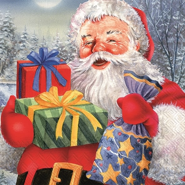 Juleserviet, Julemand med gaver, 33x33cm, 20 stk.