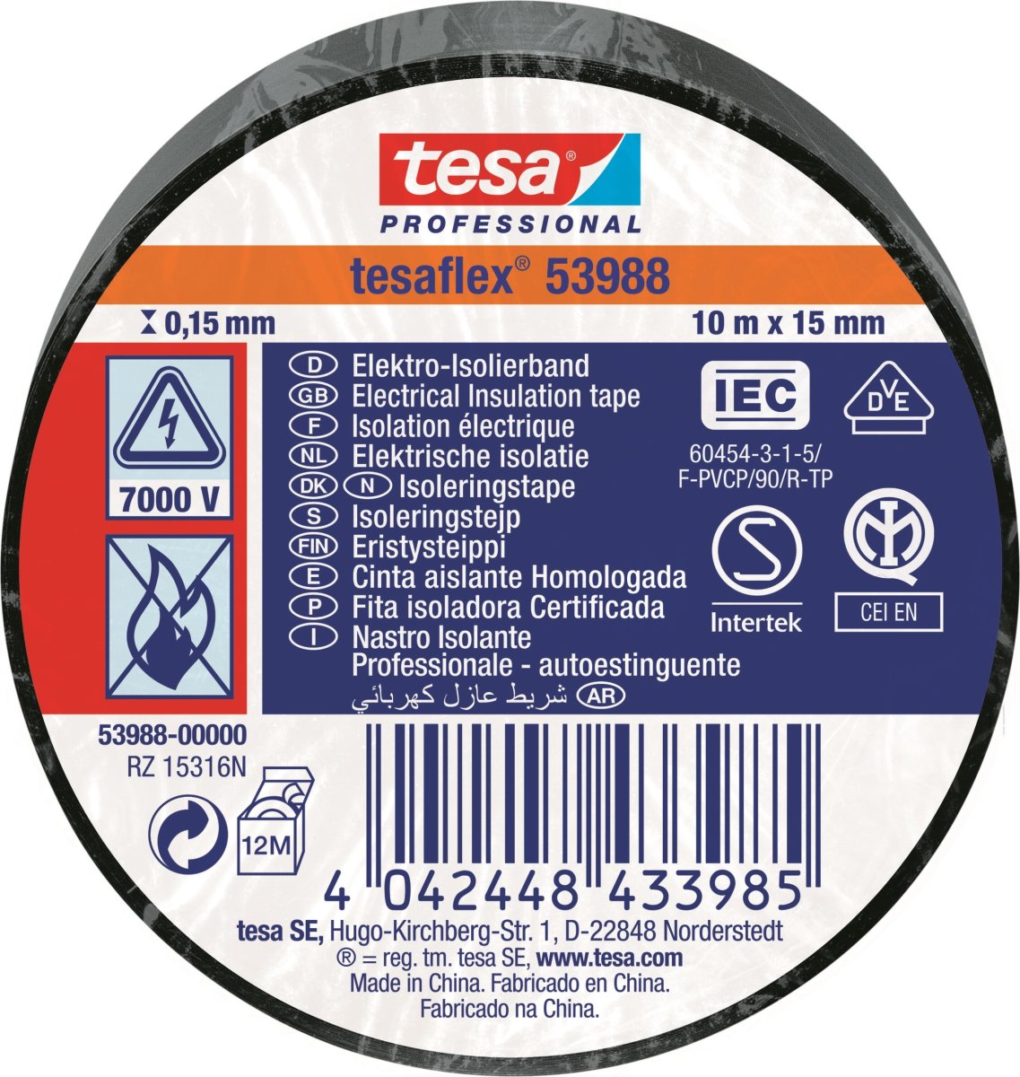 tesa Isoleringstape | 15mm x 10m | Sort