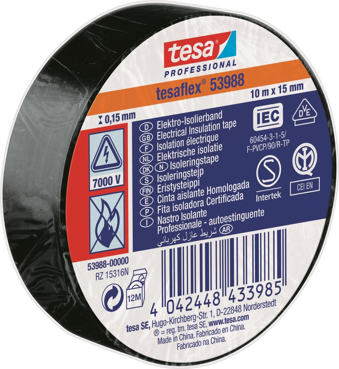 tesa Isoleringstape | 15mm x 10m | Sort