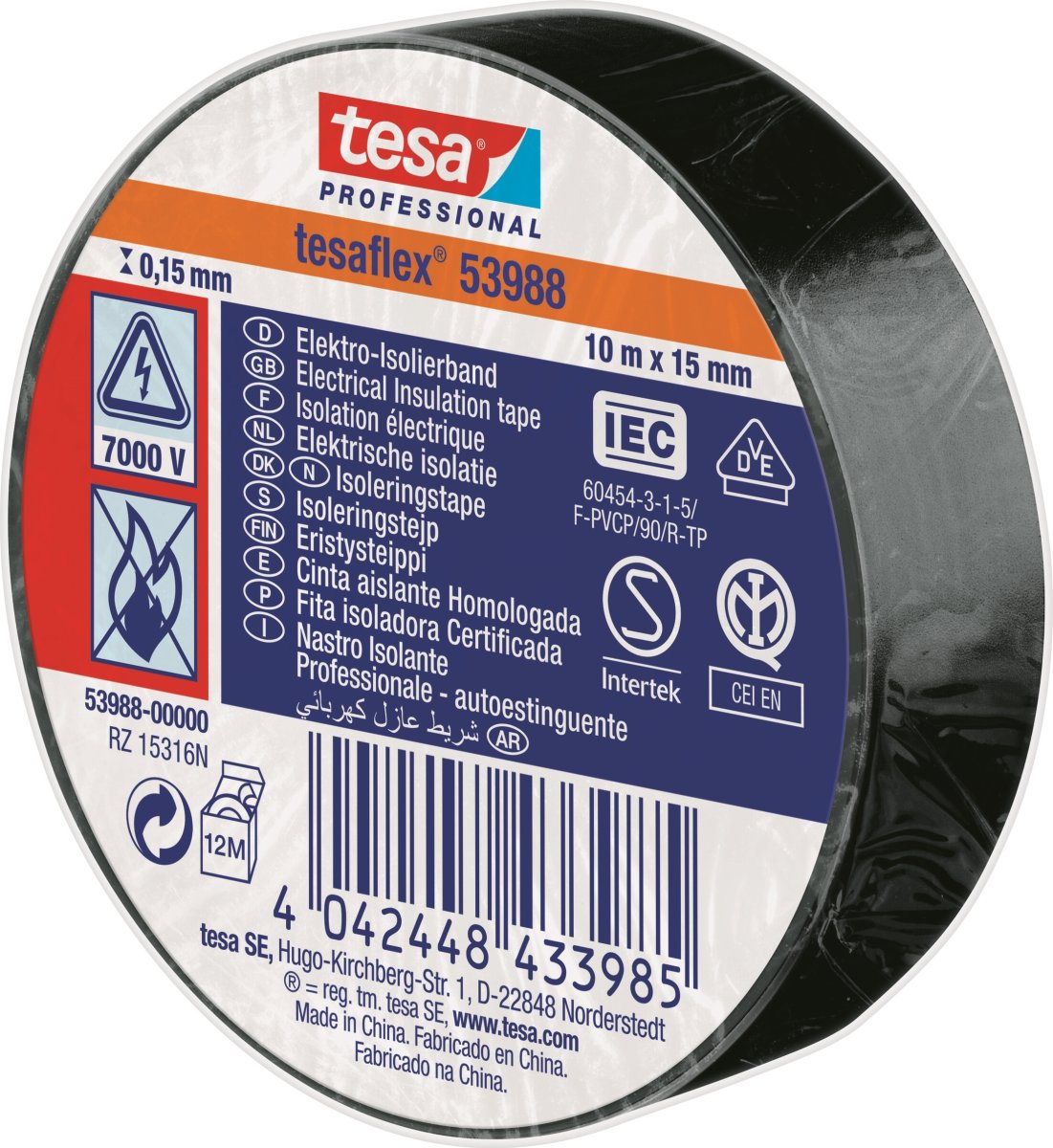tesa Isoleringstape | 15mm x 10m | Sort