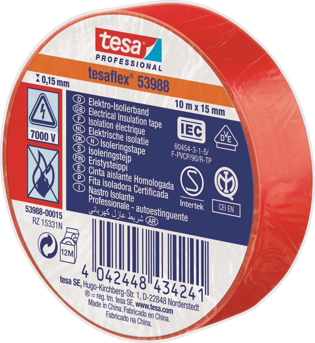 tesa Isoleringstape | 15mm x 10m | Rød