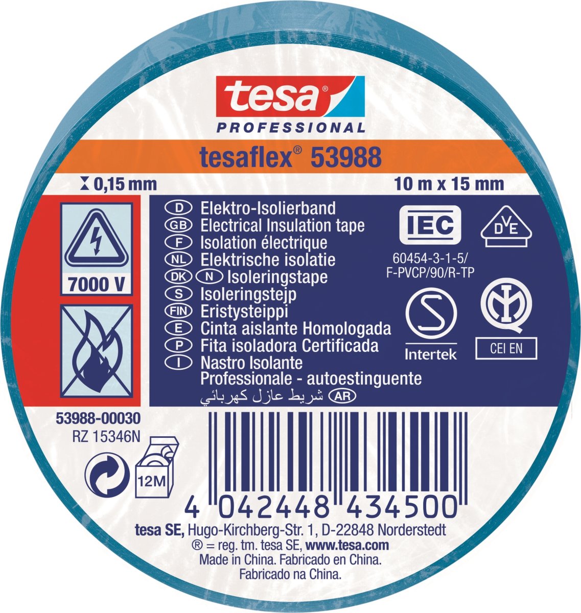 tesa Isoleringstape | 15mm x 10m | Blå