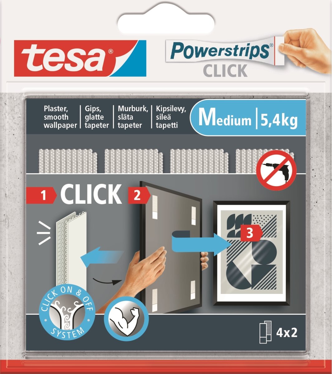 tesa Powerstrips Click | M | 4 par