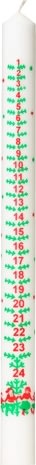 ASP-Holmblad Kalenderlys, 3x39cm, hvid m/tryk