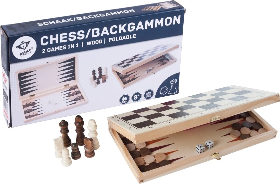 Brætspil Skak/Backgammon 33x33 cm, Foldbart