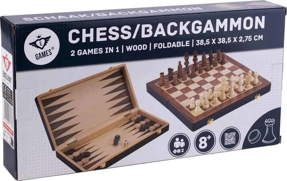 Brætspil Skak/Backgammon 38,5x38,5 cm, Foldbart