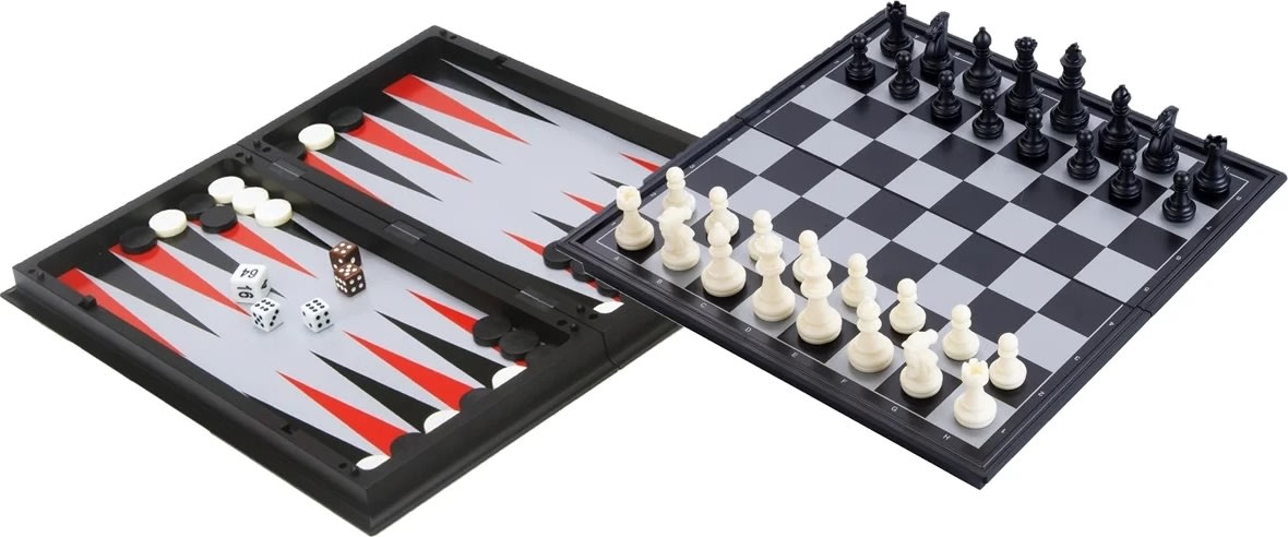 Brætspil Skak / Backgammon Rejsesæt 24x24 cm