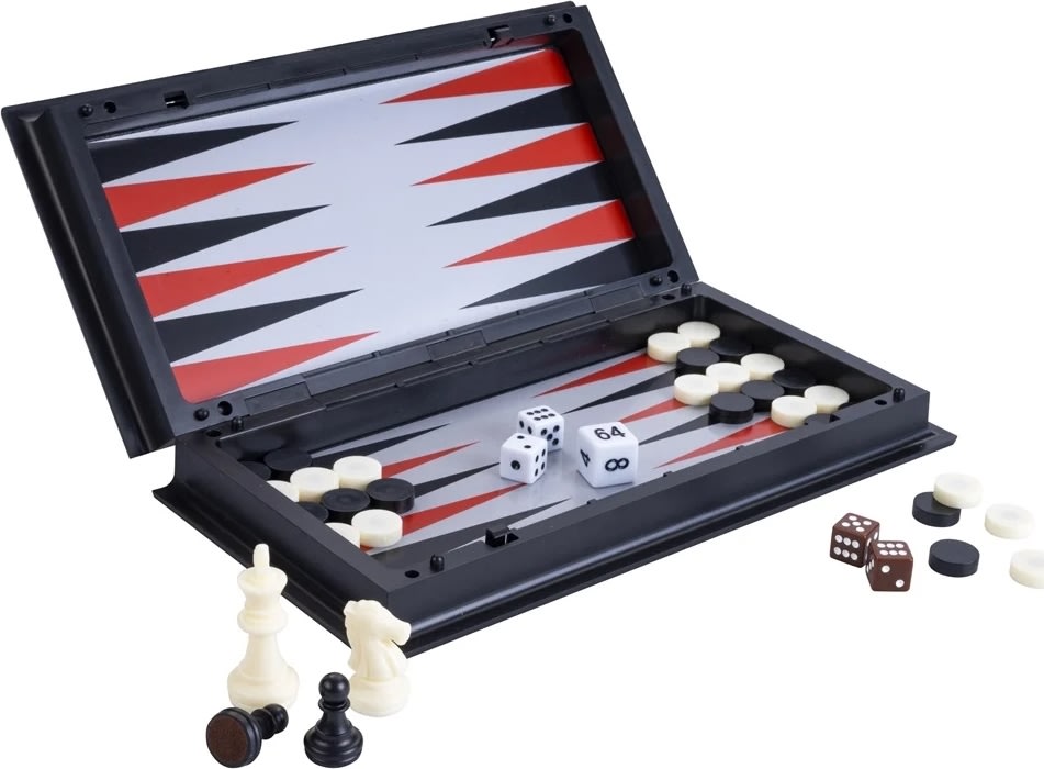Brætspil Skak / Backgammon Rejsesæt 24x24 cm