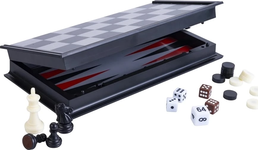 Brætspil Skak / Backgammon Rejsesæt 24x24 cm