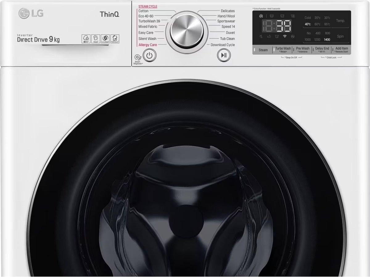 LG FV90VNS2QE vaskemaskine, 9 KG, hvid