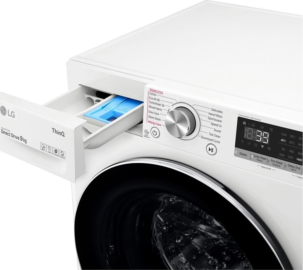 LG FV90VNS2QE vaskemaskine, 9 KG, hvid
