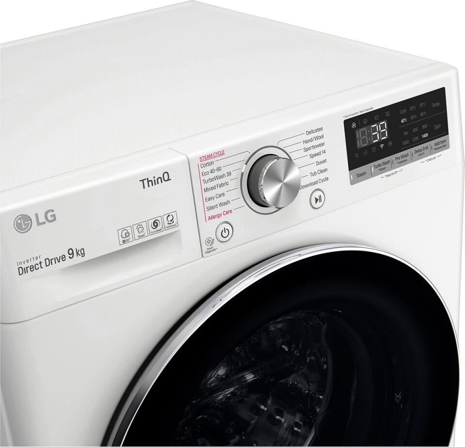 LG FV90VNS2QE vaskemaskine, 9 KG, hvid