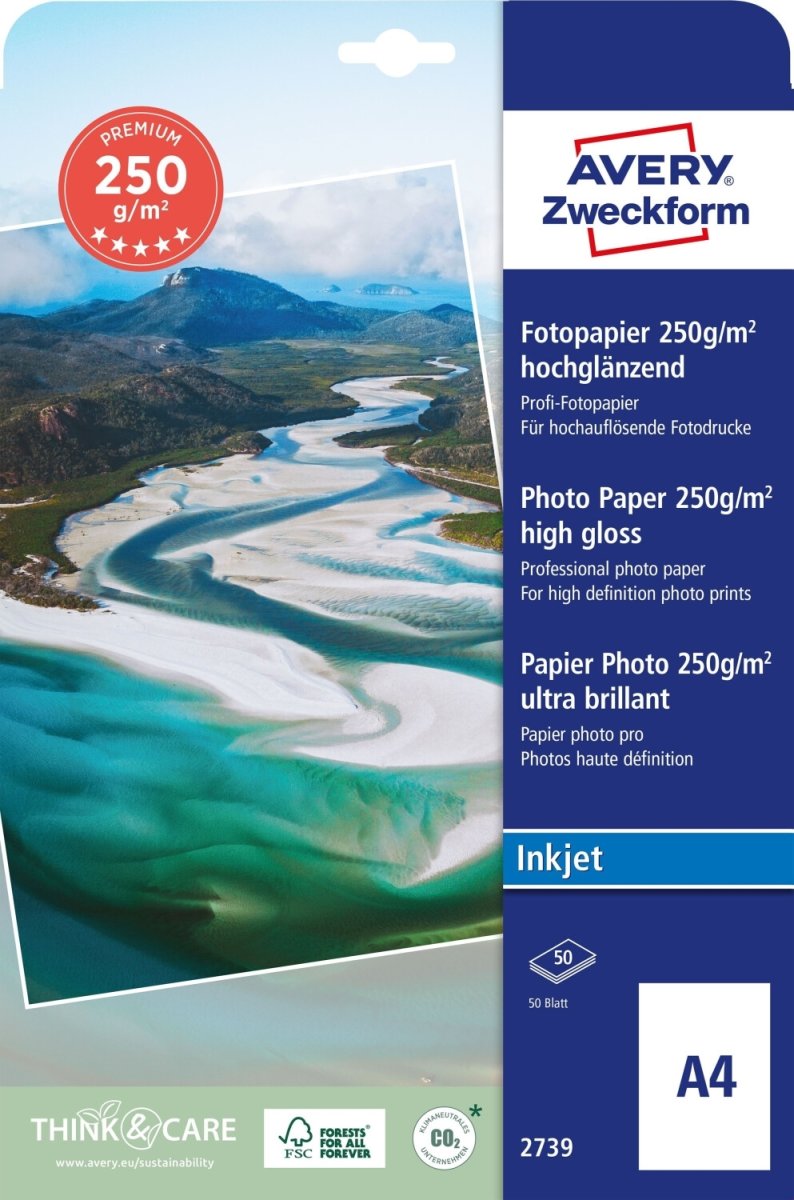 Avery inkjet fotopapir, glossy, A4/250g/50ark