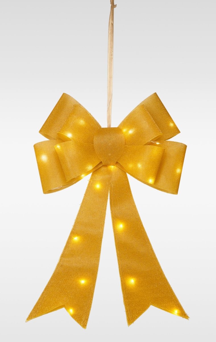 Sløjfe m. LED, guld, batteridrevet, 61 cm
