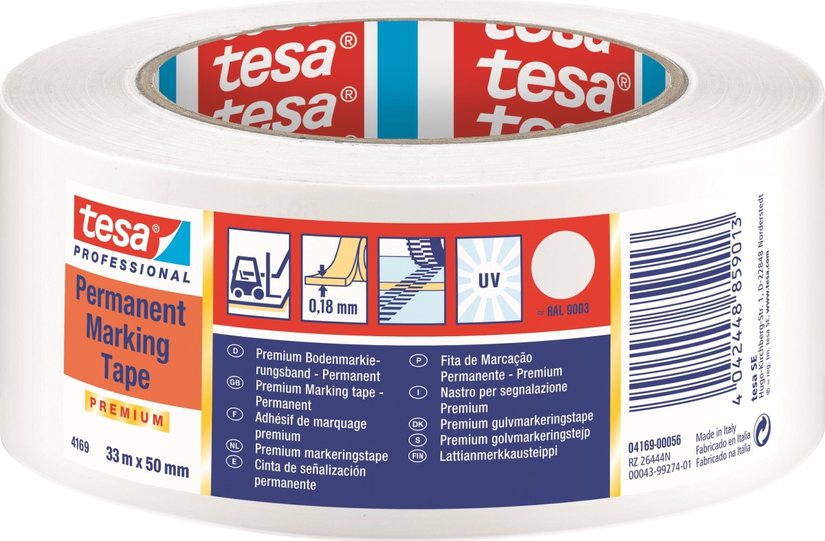 tesa gulvmarkeringstape, 50mm x 33m, hvid