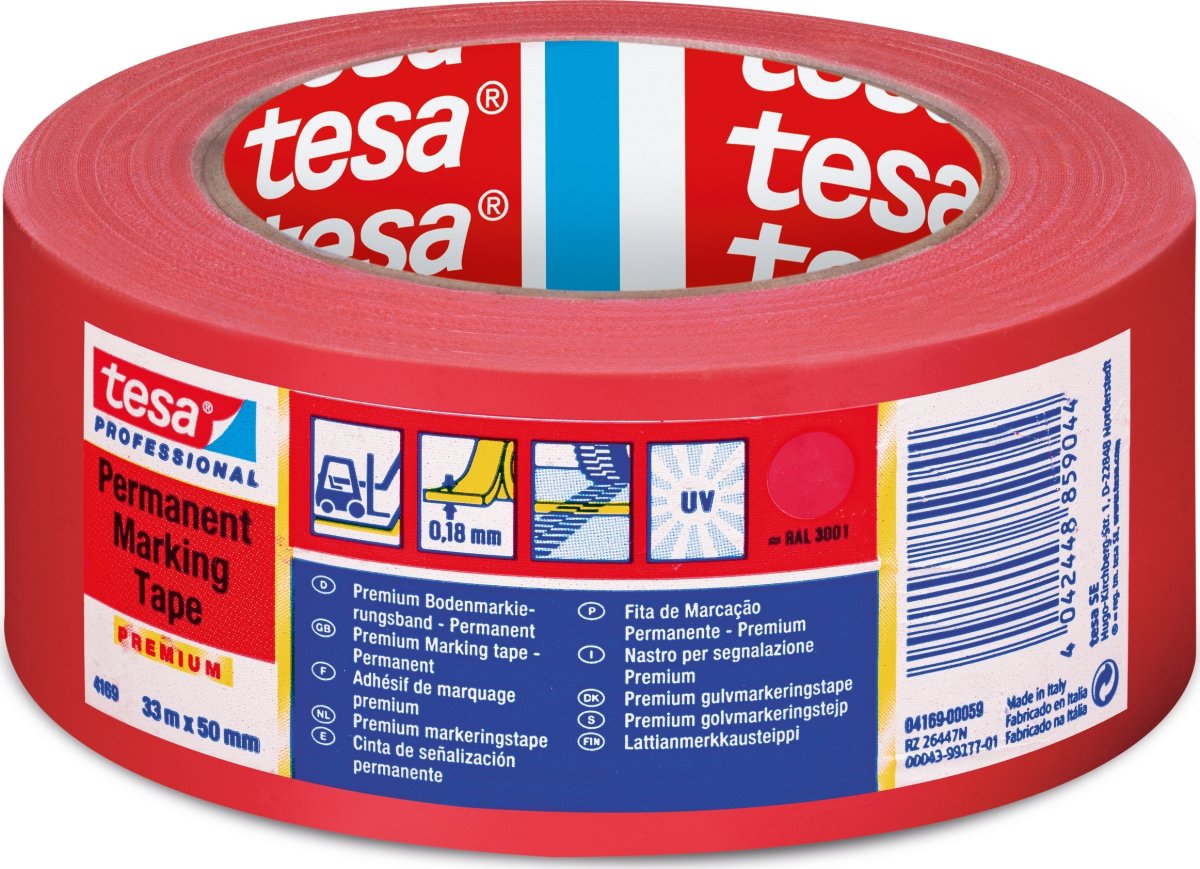 tesa gulvmarkeringstape, 50mm x 33m, rød