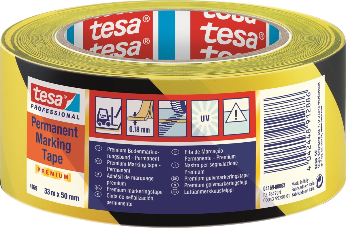 tesa gulvmarkeringstape, 50mm x 33m, gul/sort