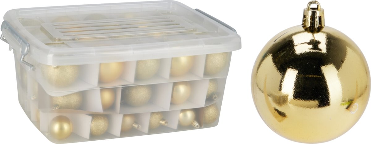 Æske m/Julekugler, guld, 70 stk.