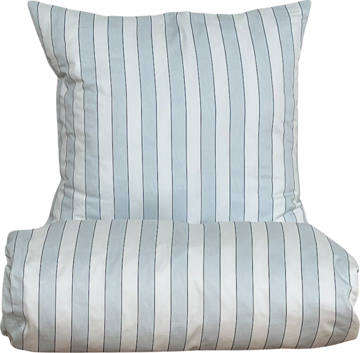 Omhu Blok Strib Sengetøj 140x200cm, hvid/blå, 2sæt