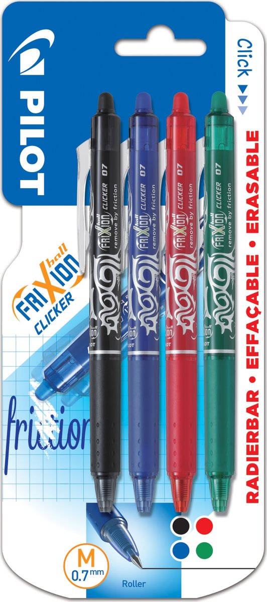 Pilot FriXion Clicker | M | Valuepack | 4 farver