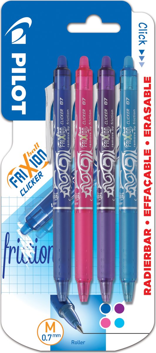 Pilot FriXion Clicker | M | Valuepack | 4 farver