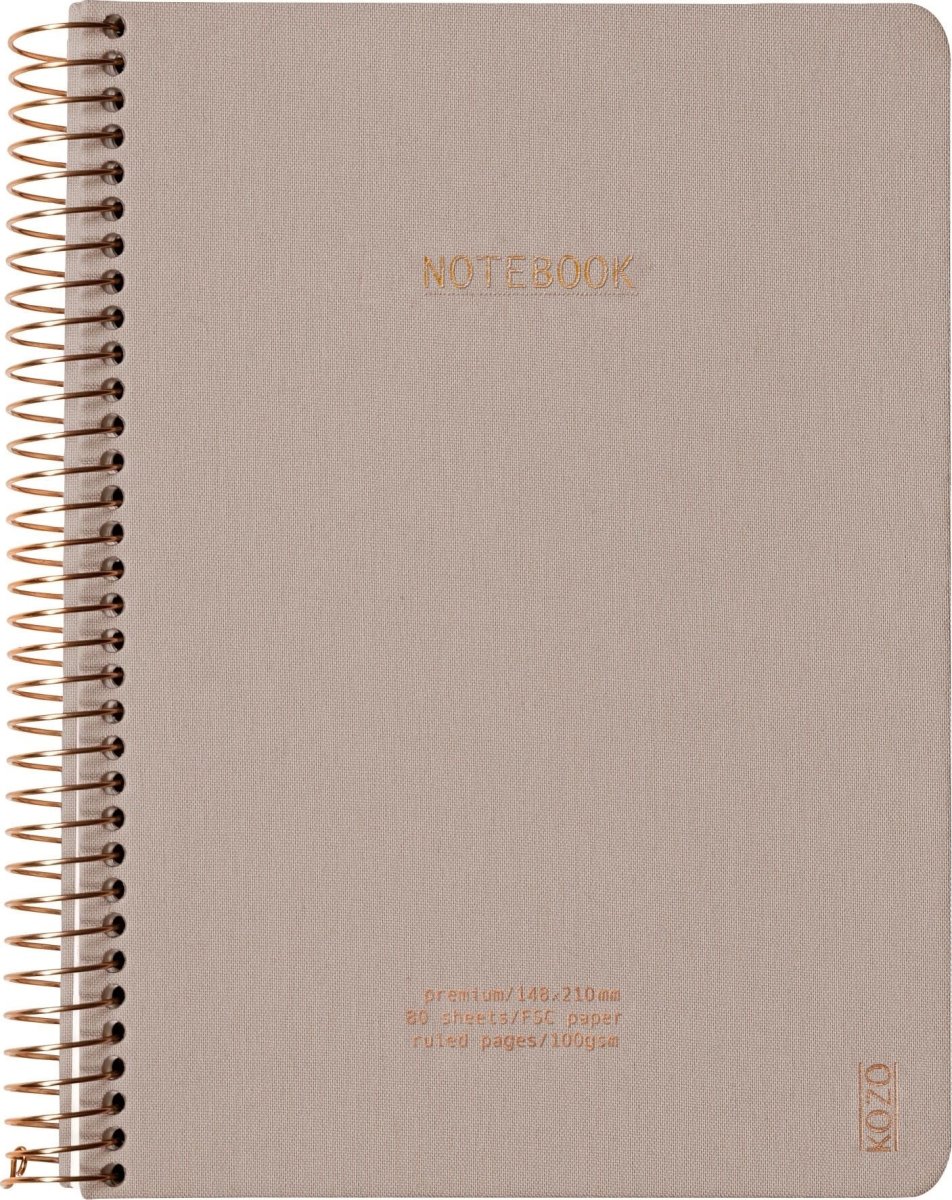 Kozo Premium Notesbog | A5 | Linjeret | Sand