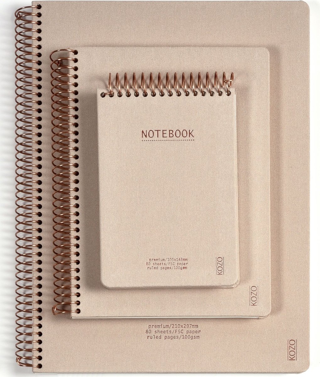 Kozo Premium Notesbog | A6 | Linjeret | Sand