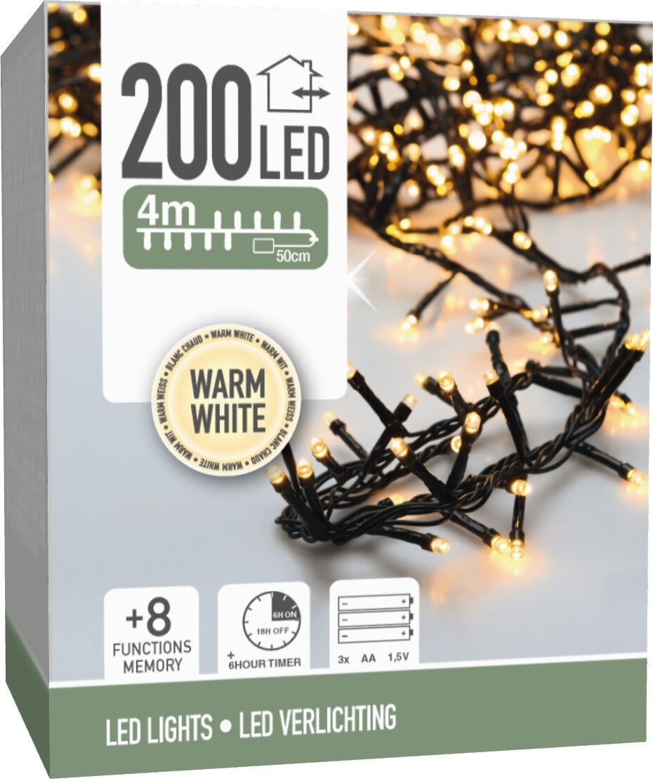 Lyskæde m/200 LED, 4 meter, varm hvid