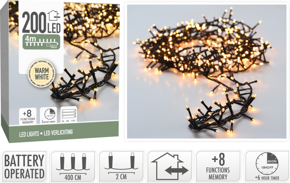 Lyskæde m/200 LED, 4 meter, varm hvid