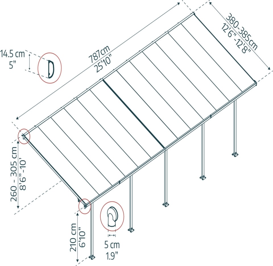 Palram Canopia Feria terr. overdæk, 4x7,8m, grå
