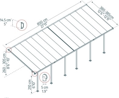 Palram Canopia Feria terr. overdæk, 4x8,5m, grå
