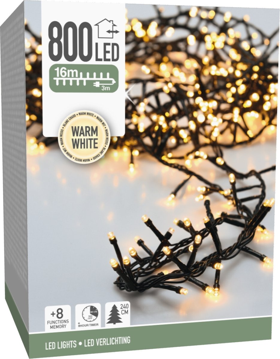 Lyskæde m/800 LED, 16 meter, varm hvid