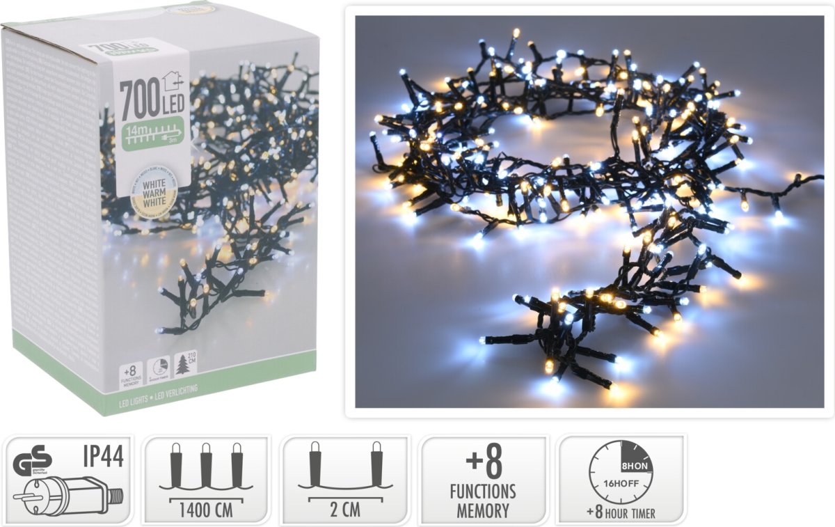 Cluster Lyskæde m/700 Mikro LED, 14M, varm hvid