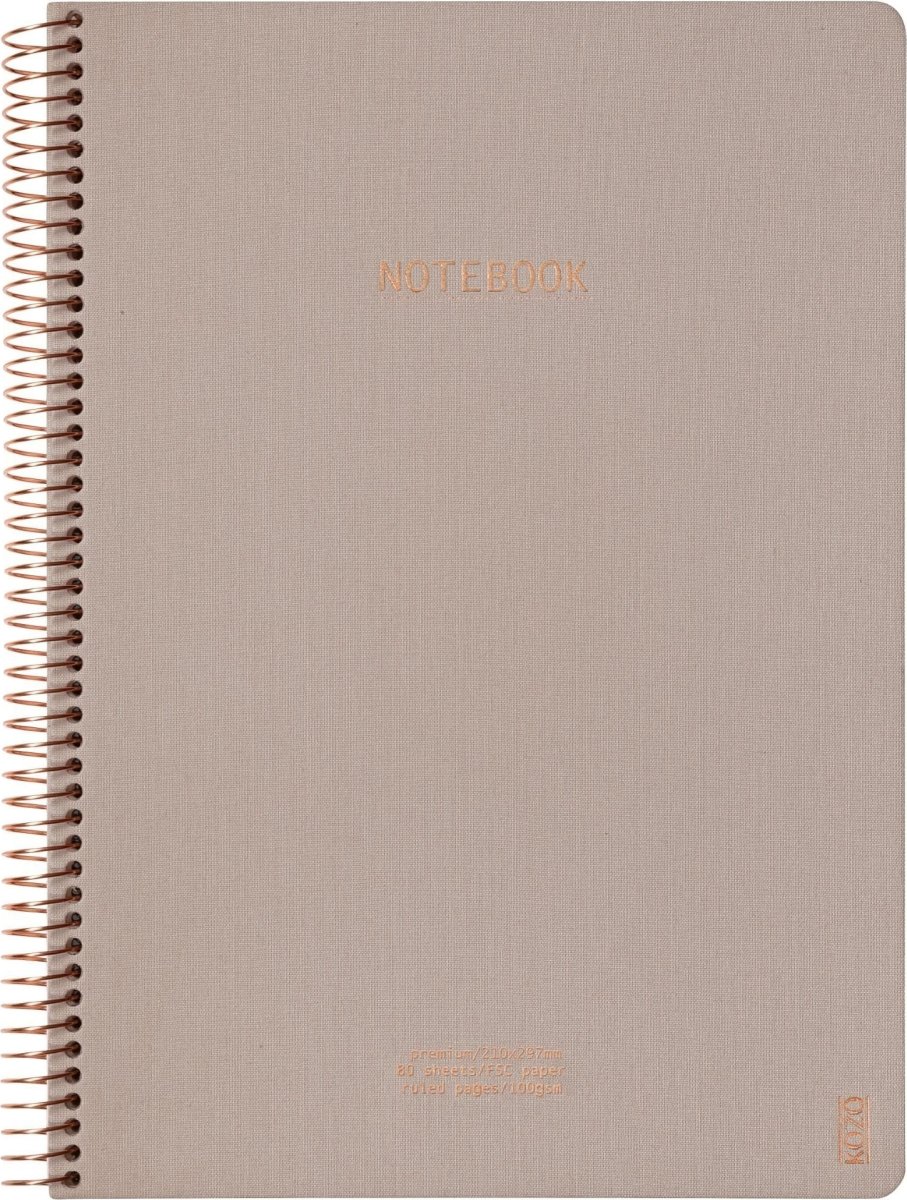 Kozo Premium Notesbog | A4 | Linjeret | Sand