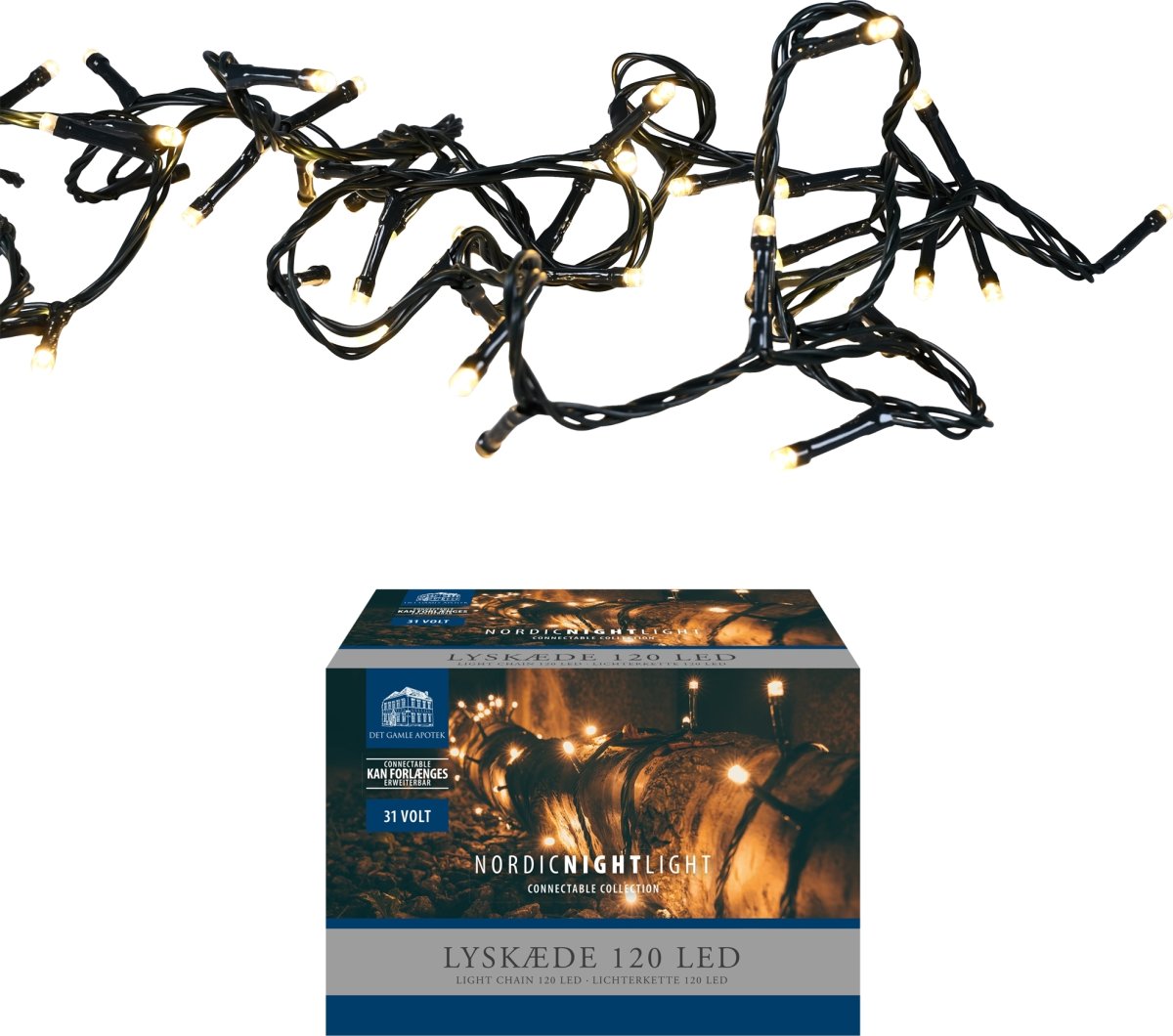 Lyskæde m/120 LED, 5,95m, forbindelig, varm hvid