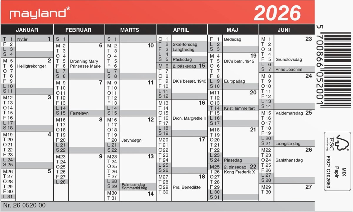 Mayland 2026 Minikalender