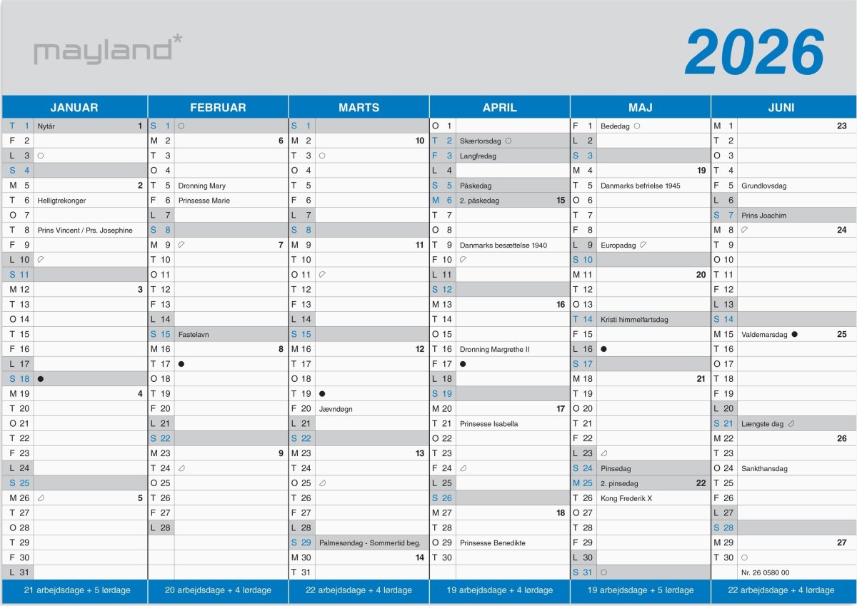 Mayland 2026 Kontorkalender Klassisk, A5