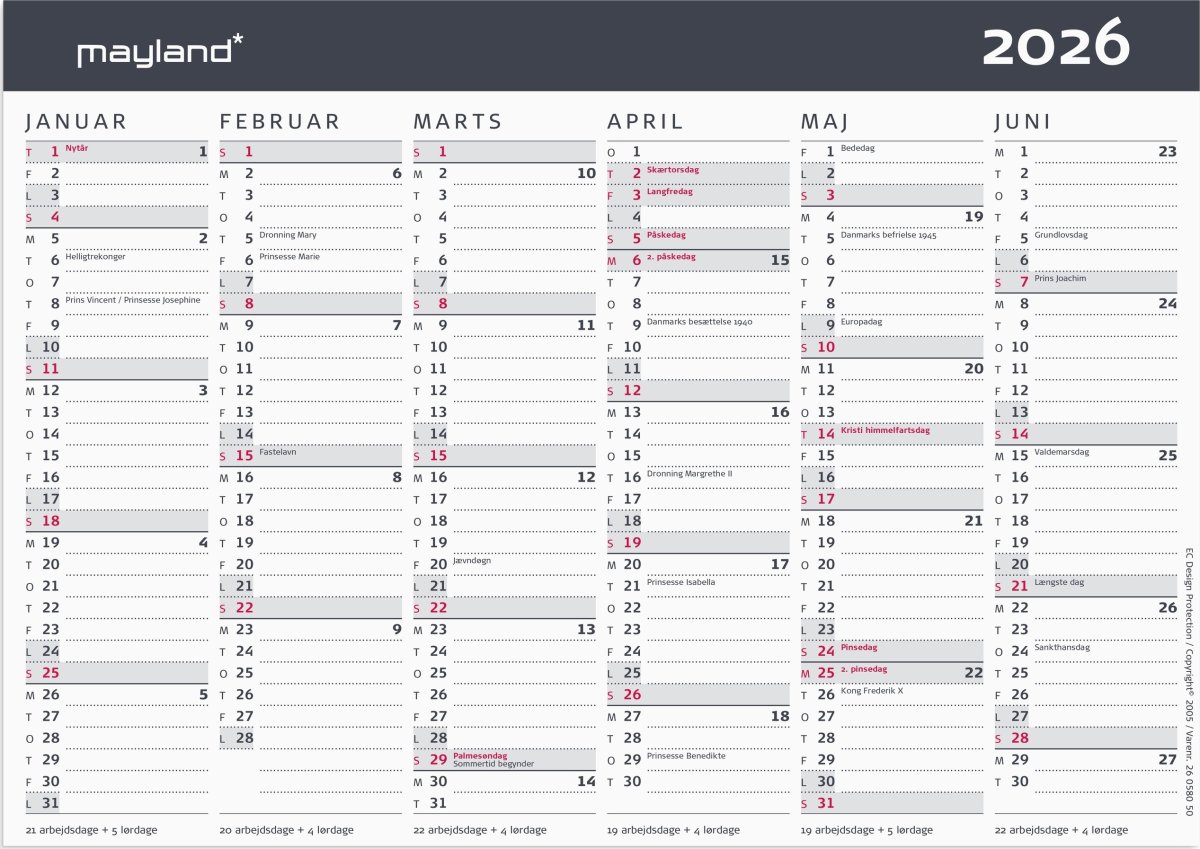 Mayland 2026 Kontorkalender Moderne, A5